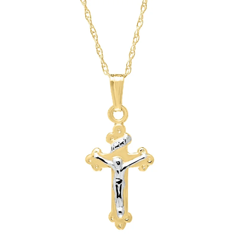 engraved pendant necklace with inspirational quote-Kiddie Kraft 14KT White and Yellow Gold 15-inch Childrens Crucifix Cross Pendant