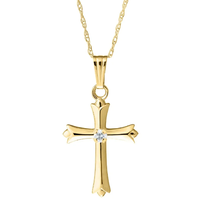 personalized pendant necklace with family initials for women-Kiddie Kraft 14KT Yellow Gold 15-inch Childrens Cross Pendant