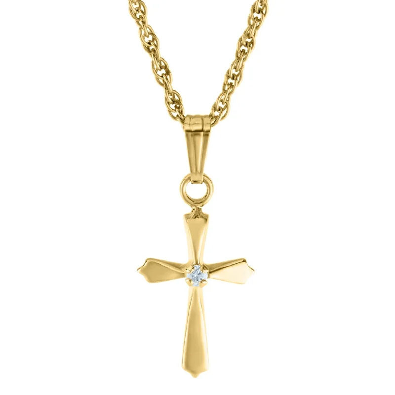 custom pendant necklace for her with heart-shaped charm-Kiddie Kraft 14KT Yellow Gold Diamond 15-inch Childrens Cross Pendant