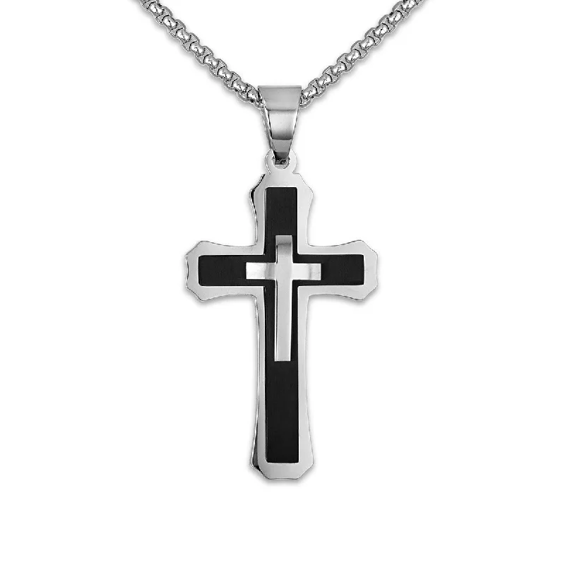 silver pendant necklace with engraved nameplate for mom-King by Simone I Smith Stainless Steel 24-inch Cross Pendant