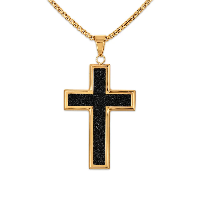 custom pendant necklace with family initials for couples-King by Simone I Smith Yellow Stainless Steel 24-inch Cross Pendant