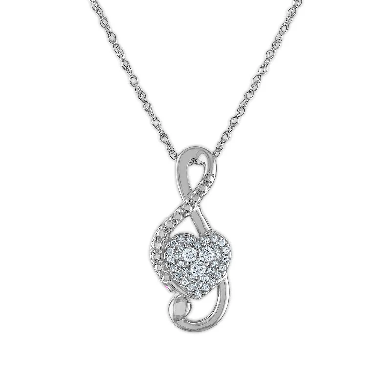 custom pendant necklace with family initials for mom-LoveSong 1/10 CTW Diamond Fashion Musical Note 18-inch Pendant in 10KT White Gold