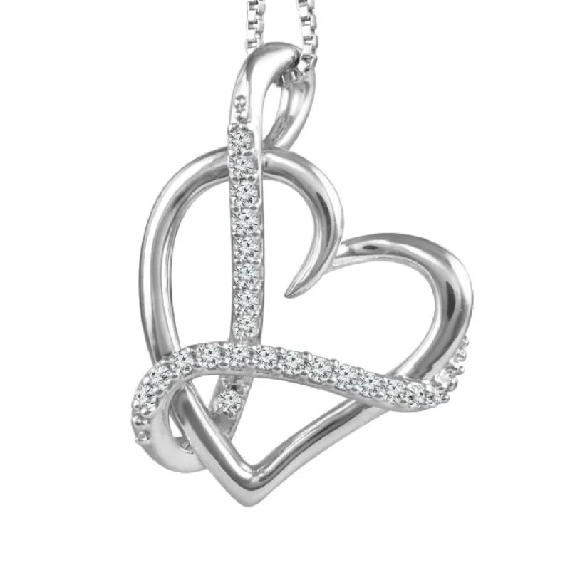 silver pendant necklace for best friend with initials-LoveSong 1/10 CTW Diamond Heart 18-inch Pendant in Sterling Silver