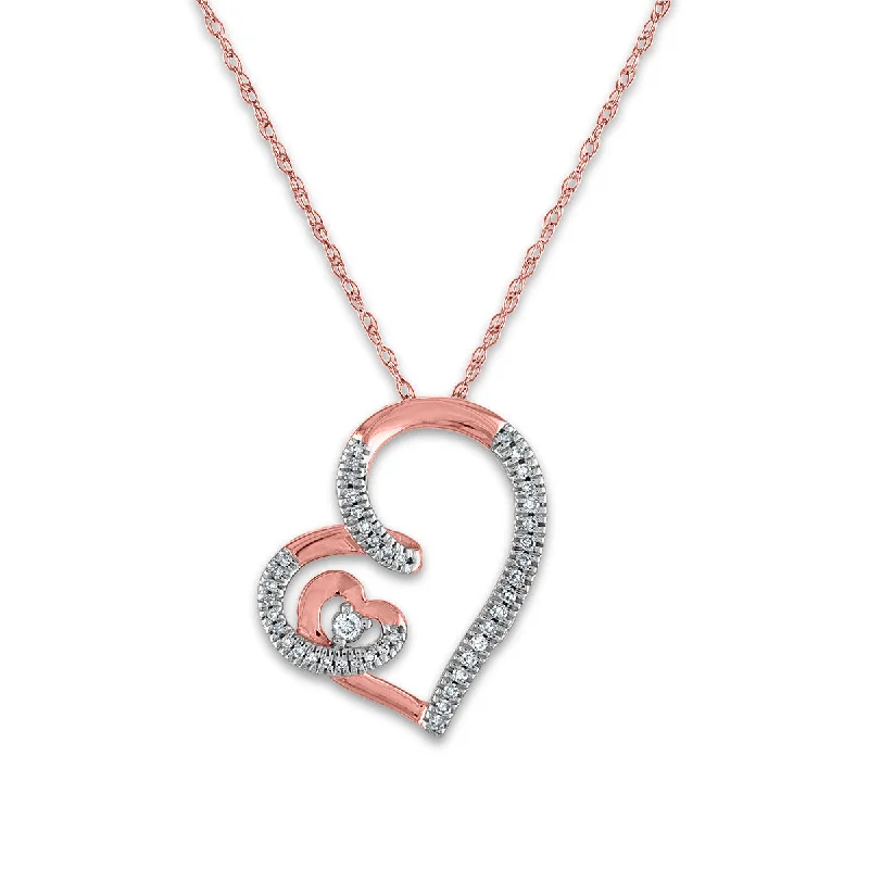 custom pendant necklace with meaningful engraving for best friend-LoveSong 1/10 CTW Diamond Heart 18-inch Pendant in 10KT Rose Gold