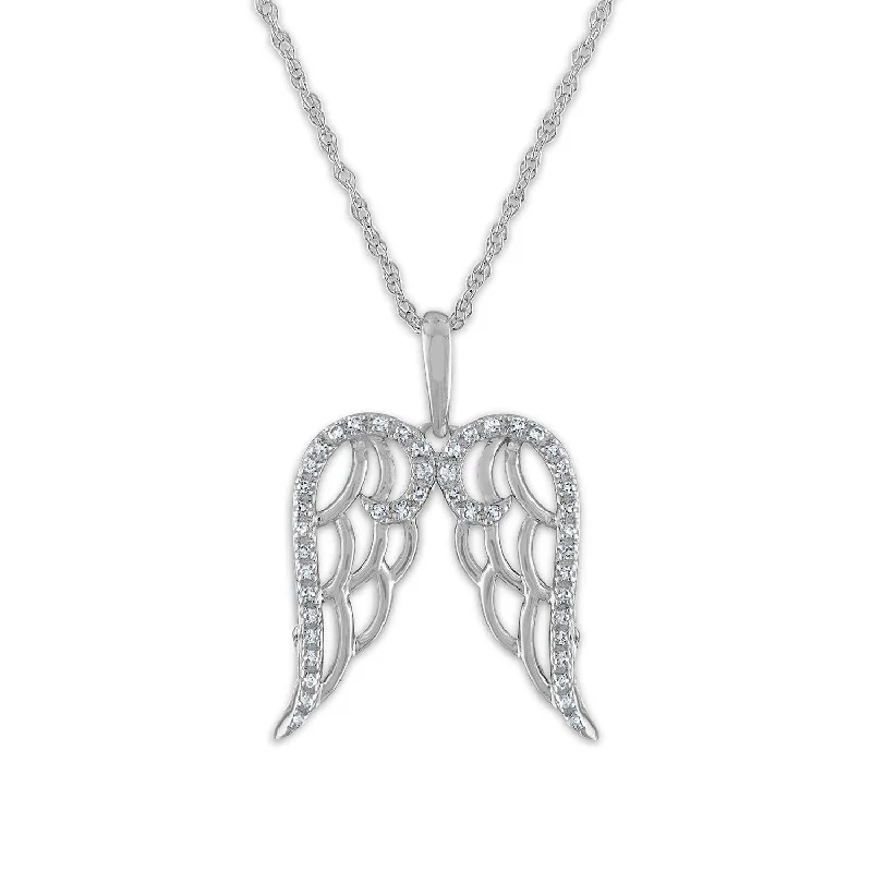 custom pendant necklace for mom with kids' names-LoveSong 1/12 CTW Diamond Angel Wings 18-inch Pendant in Sterling Silver