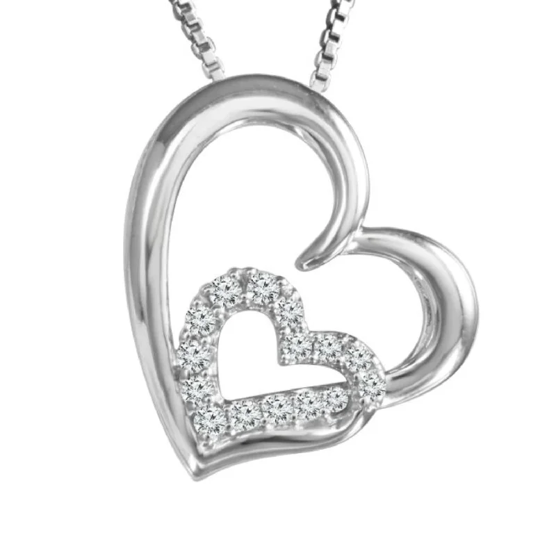 unique pendant necklace with family engraving-LoveSong 1/12 CTW Diamond Heart Double 18-inch Pendant in Sterling Silver