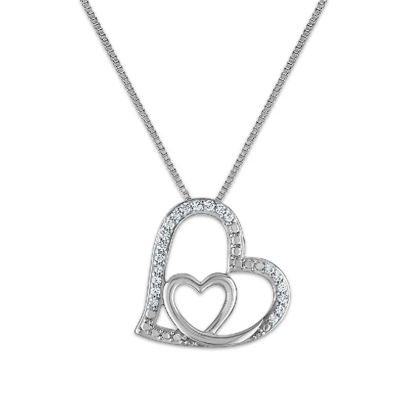 personalized pendant necklace for women with engraving-LoveSong 1/14 CTW Diamond Heart 18-inch Pendant in Rhodium Plated Sterling Silver