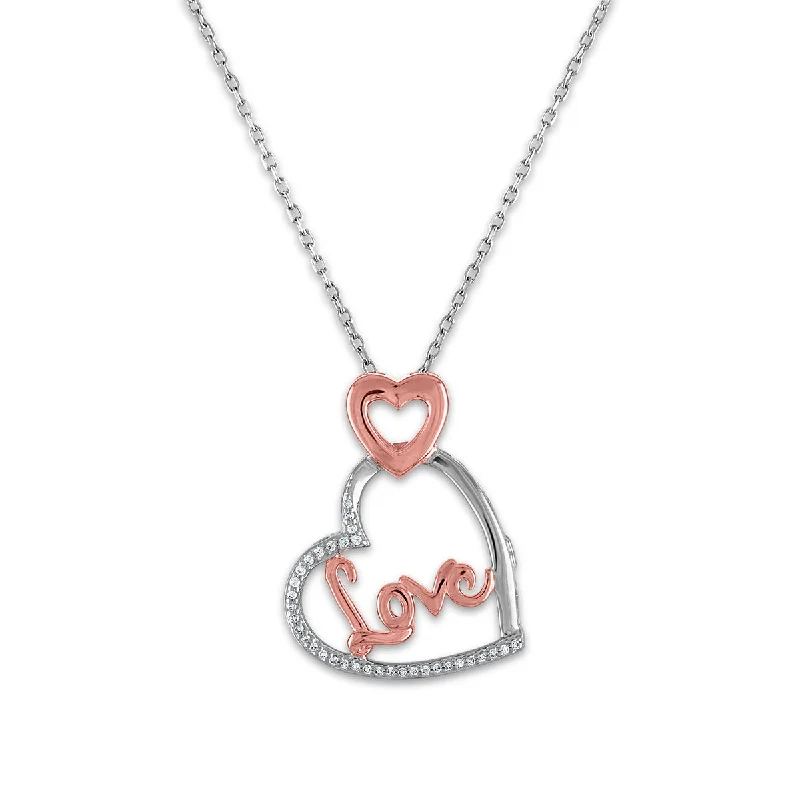 silver crystal heart pendant necklace for couples-LoveSong 1/16 CTW Diamond Heart 18-inch Pendant in Rose Gold Plated Sterling Silver