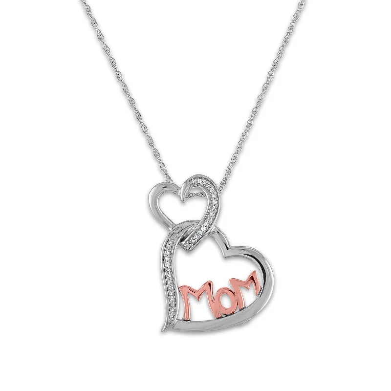 personalized pendant necklace with meaningful quote for mom-LoveSong 1/16 CTW Diamond Heart Mom 18-inch Pendant in Sterling Silver