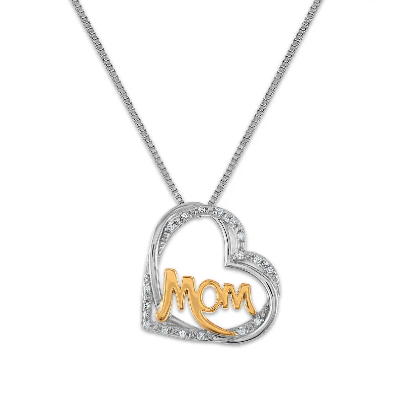 personalized gemstone pendant necklace with name engraving-LoveSong 1/20 CTW Diamond 18-inch Mom Pendant in Sterling Silver