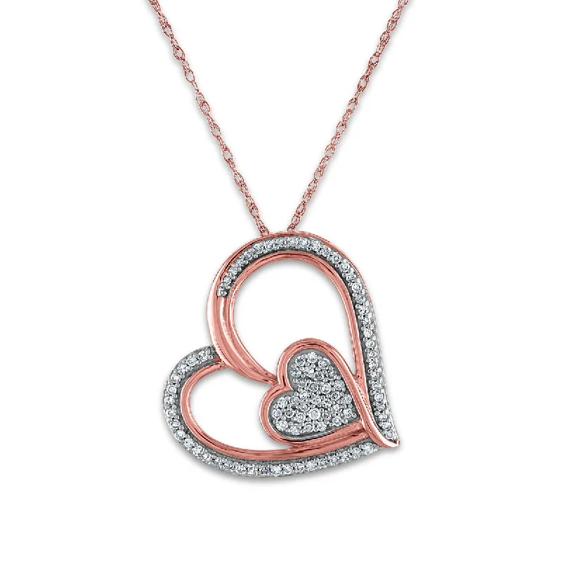 engraved pendant necklace for sister with gemstone-LoveSong 1/4 CTW Diamond Heart 18-inch Pendant in 10KT Rose Gold