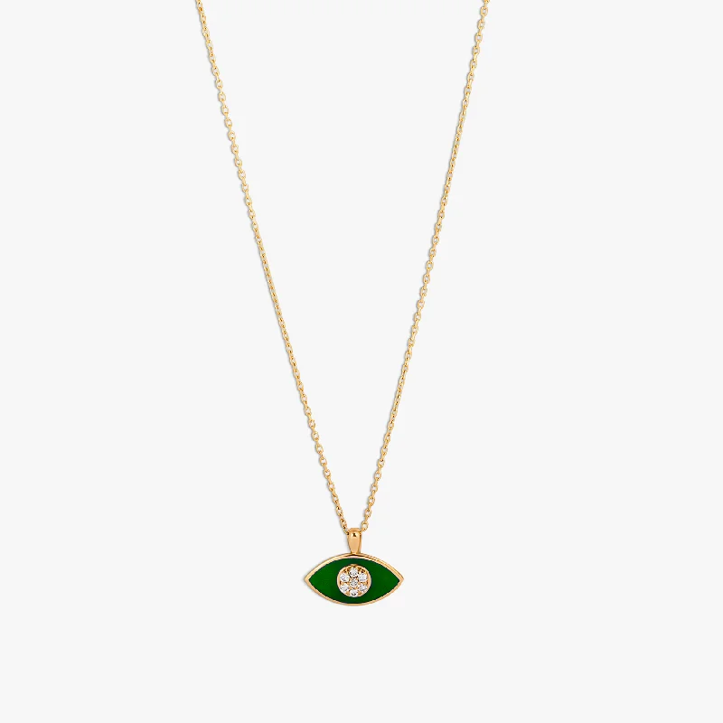 personalized pendant necklace for couples with meaningful text-Marquise Diamond Pendant Necklace in 18K Rose Gold with Green Enamel