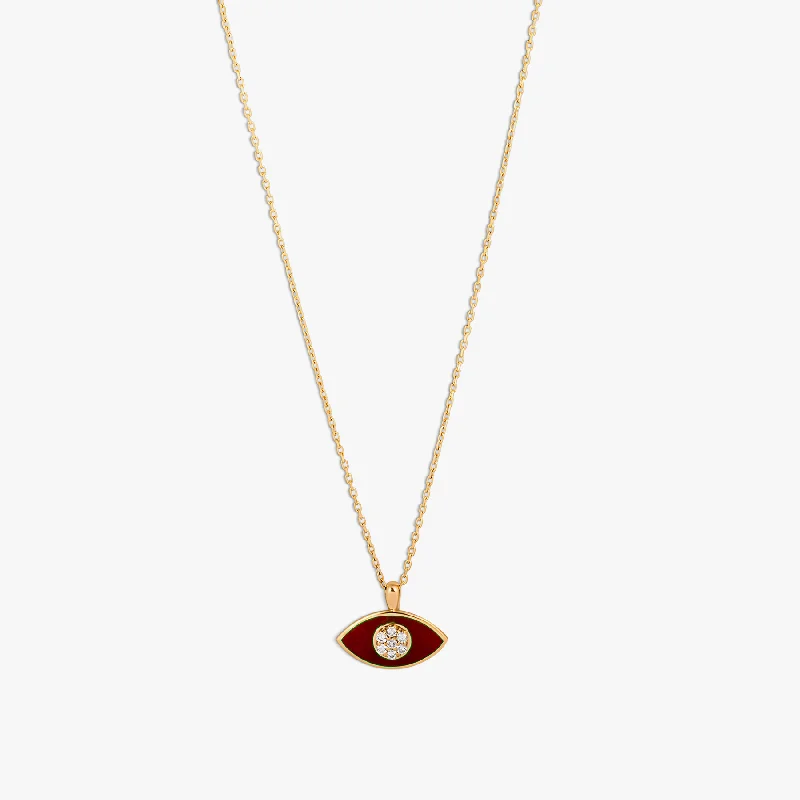 custom pendant necklace for mom with family initials-Marquise Diamond Pendant Necklace in 18K Rose Gold with Red Enamel