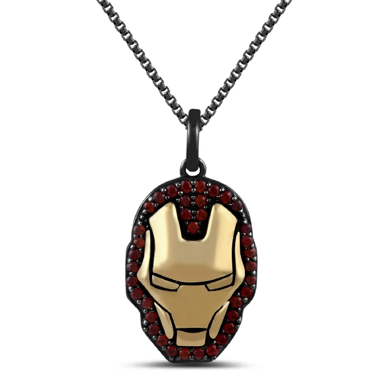 custom pendant necklace for her with photo charm-Marvel™ Fine Jewelry 18-inch Iron Man Pendant with Garnet in Sterling Silver