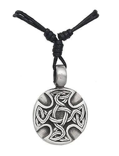 personalized pendant necklace with gemstone for her birthday-Mens Pewter Celtic Cross Circle Shield Pendant on Adjustable Necklace Cord