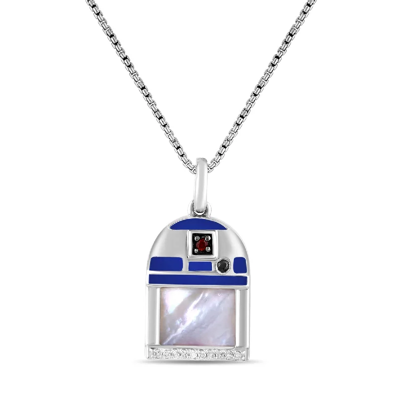 custom pendant necklace for anniversary with custom engraving-Star Wars™ Fine Jewelry Mother of Pearl and Diamond R2-D2™ Pendant in Sterling Silver