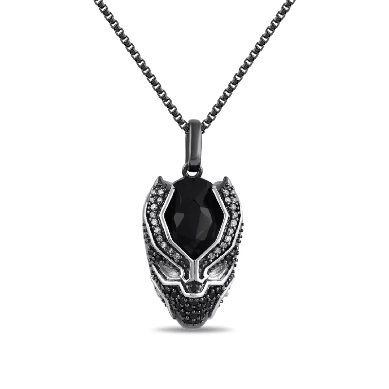 personalized pendant necklace with custom photo for mom-Marvel™ Fine Jewelry Onyx and Diamond Black Panther 18-inch Pendant in Sterling Silver