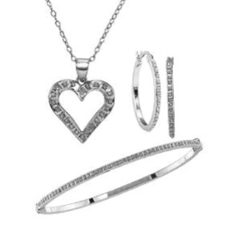 personalized crystal bar necklace for best friend-Platinum Plated Sterling Silver and Diamond 18-inch Box Set Diamond Accent Pendant