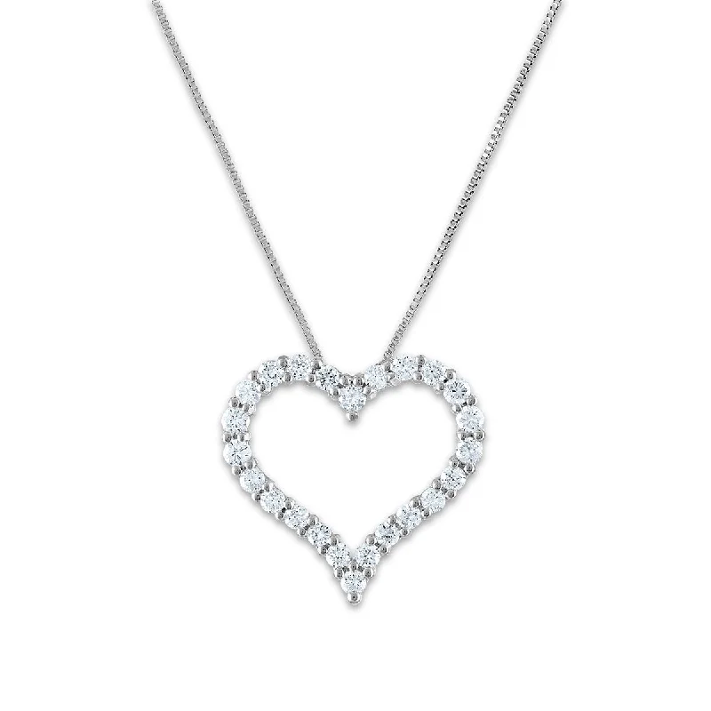 engraved silver pendant necklace for mom with names-Signature EcoLove 3/4 CTW Lab Grown Diamond Heart 18-inch Pendant in 14KT White Gold