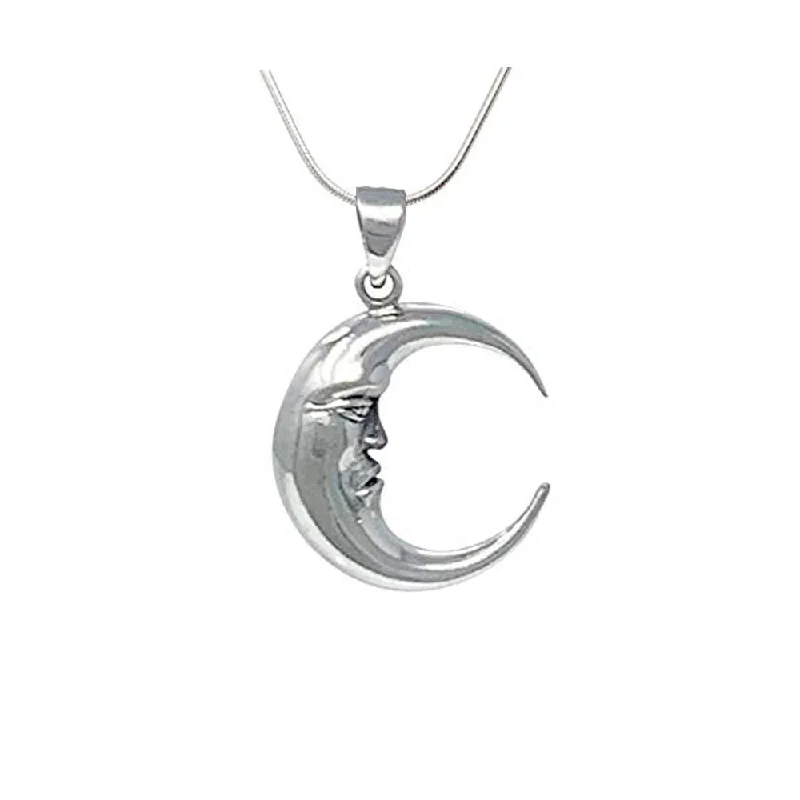 custom silver pendant necklace with gemstone for him-Sterling Silver Crescent Moon Pendant For Women