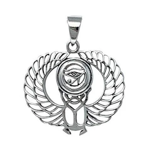 custom pendant necklace with name for birthday gift-Silver Egyptian Scarab Eye Pendant For Women And Men