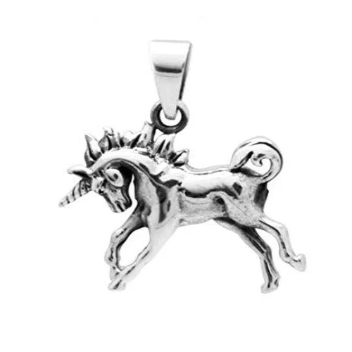 personalized pendant necklace with initials for girlfriend-Sterling Silver Unicorn Charm Pendant For Women