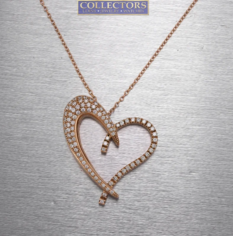 custom pendant necklace for girls with family engraving-Sonia B. 14K 585 Rose Gold 1.64ctw Diamond Open Heart 18.00" Pendant Necklace