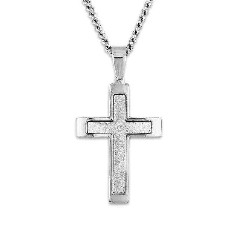 personalized pendant necklace with custom photo for mom-Stainless Steel 1/50 CTW 54X32MM 24-inch Cross Pendant