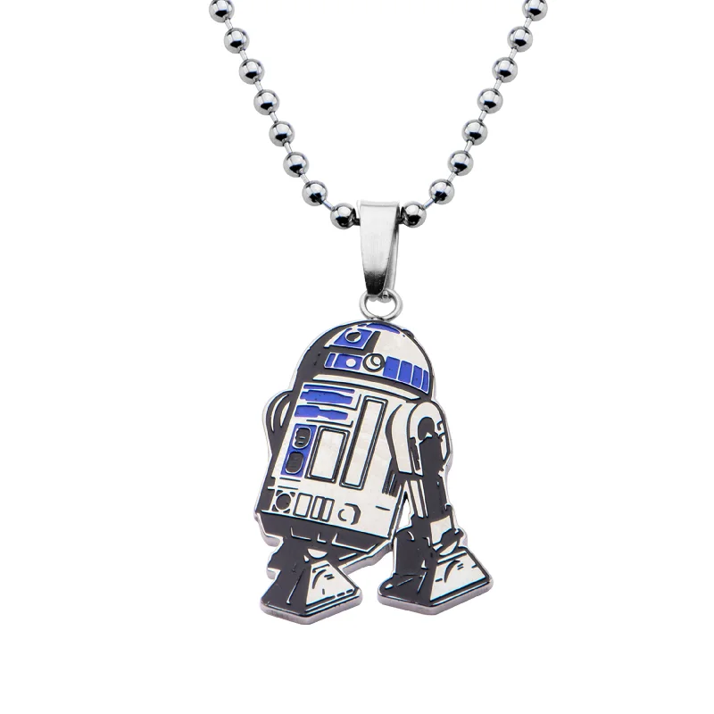 silver pendant necklace with family birthstone engraving-Stainless Steel 18-inch Star Wars R2D2 Pendant