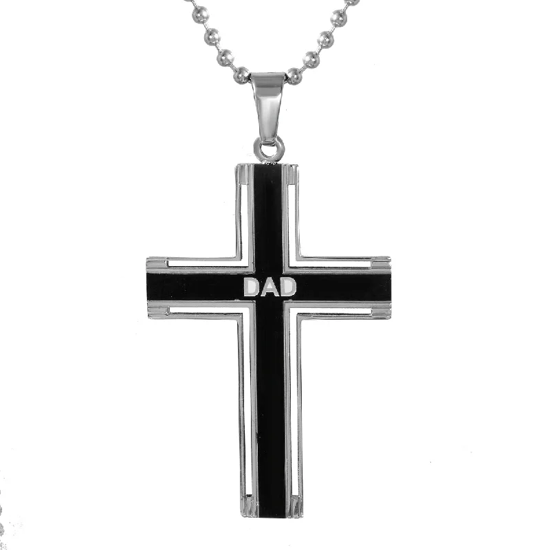 gold pendant necklace with message for husband-Stainless Steel 24-inch Dad on Cross Pendant