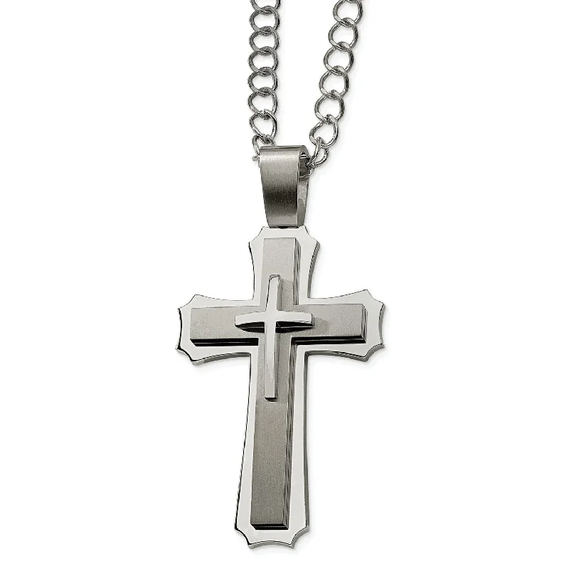 personalized pendant necklace for family reunion with initials-Stainless Steel Cross Pendant 24in Necklace