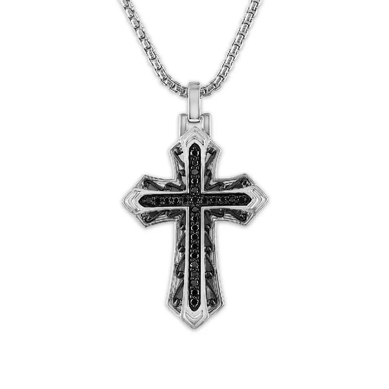 personalized letter pendant necklace with custom message-Sterling Silver 1/3 CTW Diamond 39X23MM 22-inch Cross Pendant