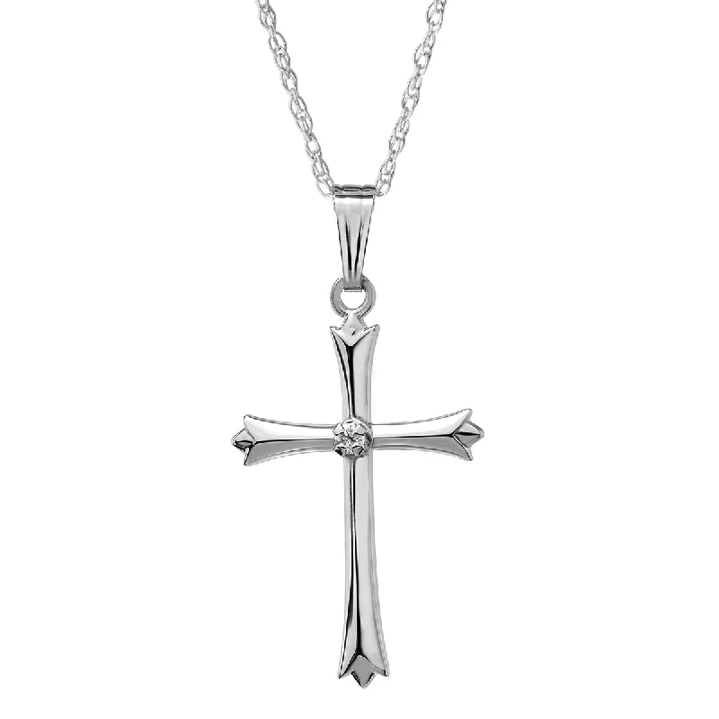 silver pendant necklace for couples with personalized engraving-Sterling Silver 1/50 CTW 18-inch Cross Pendant