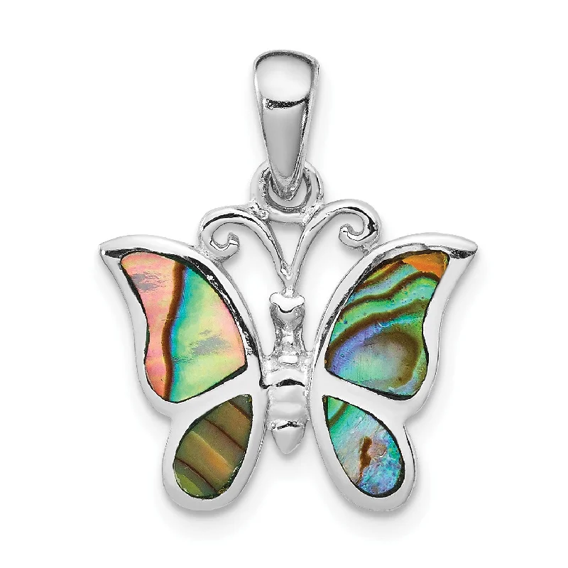 delicate silver chain with pendant for girls-Sterling Silver 18-inch Abalone Butterfly Necklace