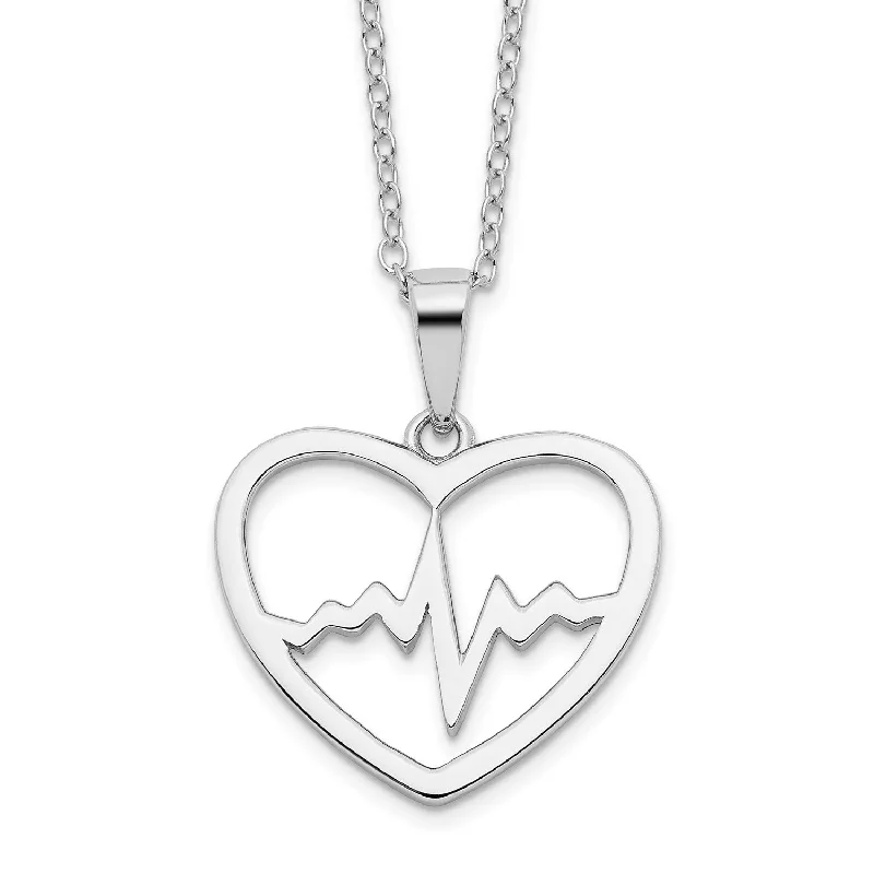 custom pendant necklace with inspirational message for mom-Sterling Silver 18-inch Heart Pendant