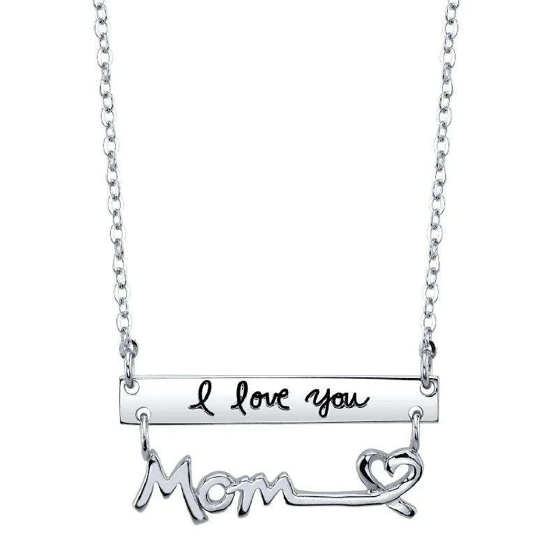 silver pendant necklace with date engraving for anniversary-Sterling Silver 18-inch Mom Pendant