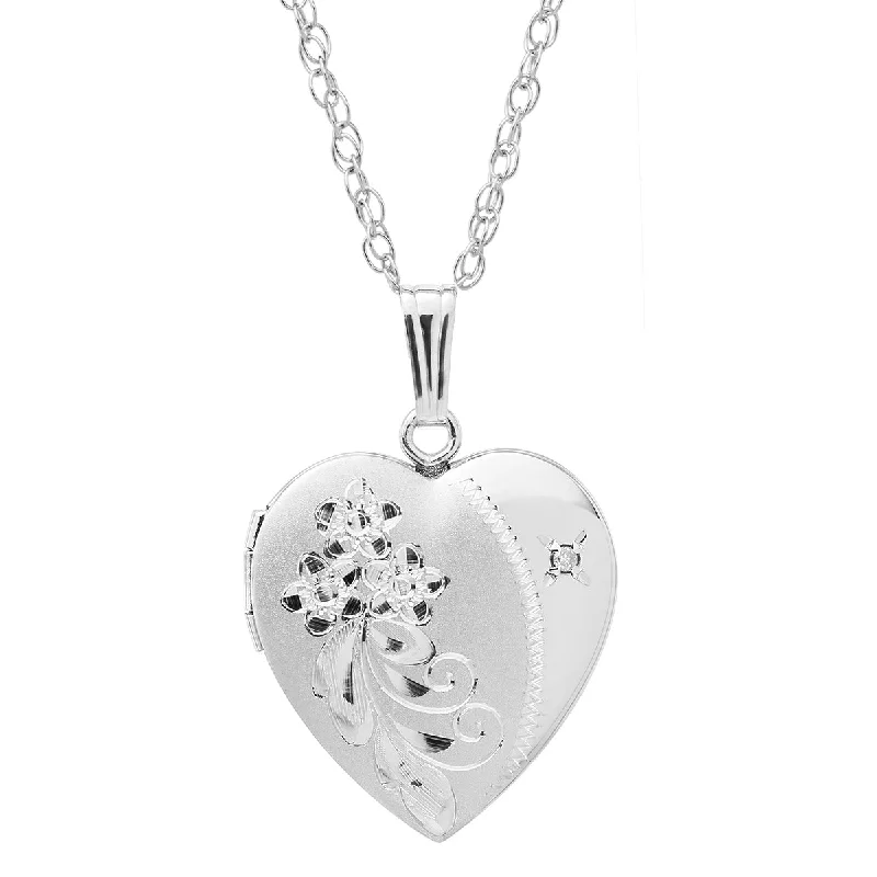 custom pendant necklace for her with heart-shaped charm-Sterling Silver and Diamond 19MM 18-inch Locket Heart Pendant