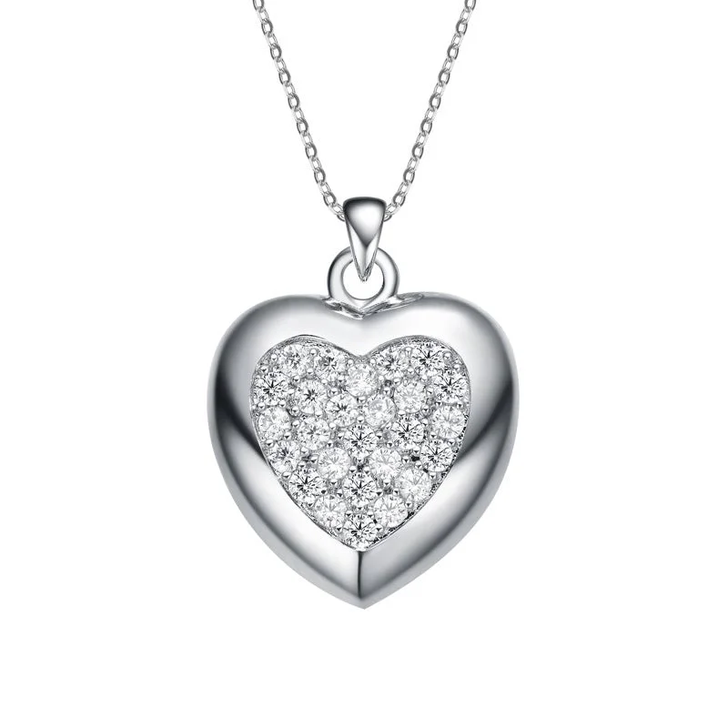 custom engraved pendant necklace for wedding anniversary-Sterling Silver Cubic Zirconia 21X14MM 18-inch Heart Pendant