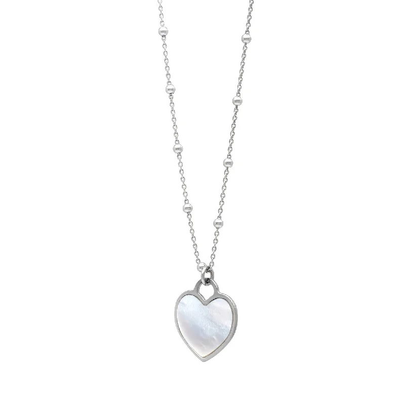 personalized pendant necklace with initials for girlfriend-Sterling Silver Heart Shape Mother of Pearl 18-inch Heart Pendant