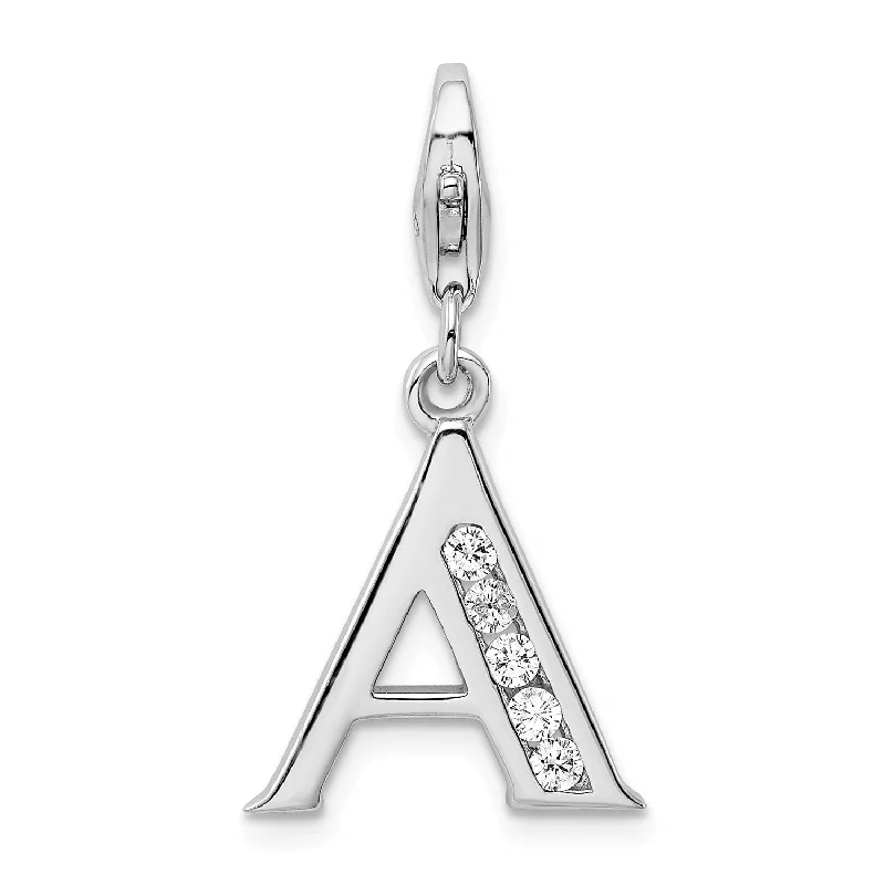 custom pendant necklace for kids with engraving-Sterling Silver RH CZ Letter A w/Lobster Clasp Charm