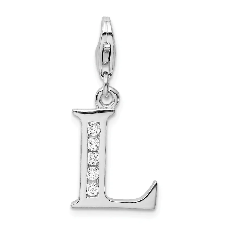 personalized infinity pendant necklace with family initials-Sterling Silver RH CZ Letter L w/Lobster Clasp Charm