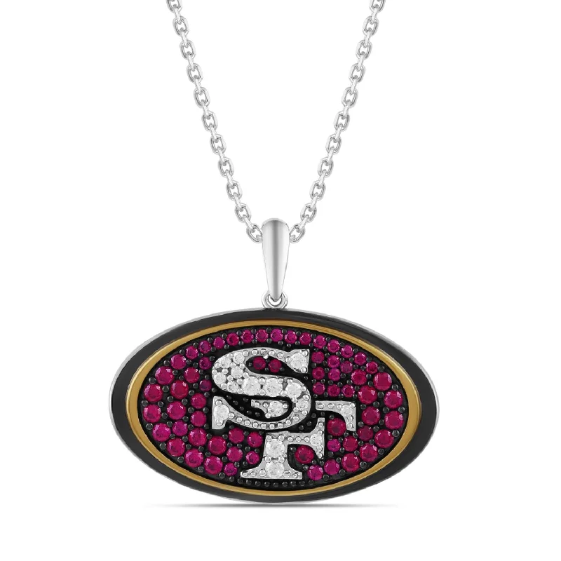 custom silver heart pendant necklace for women-True Fans Fine Jewelry San Francisco 49ers 18-inch Pendant in Sterling Silver