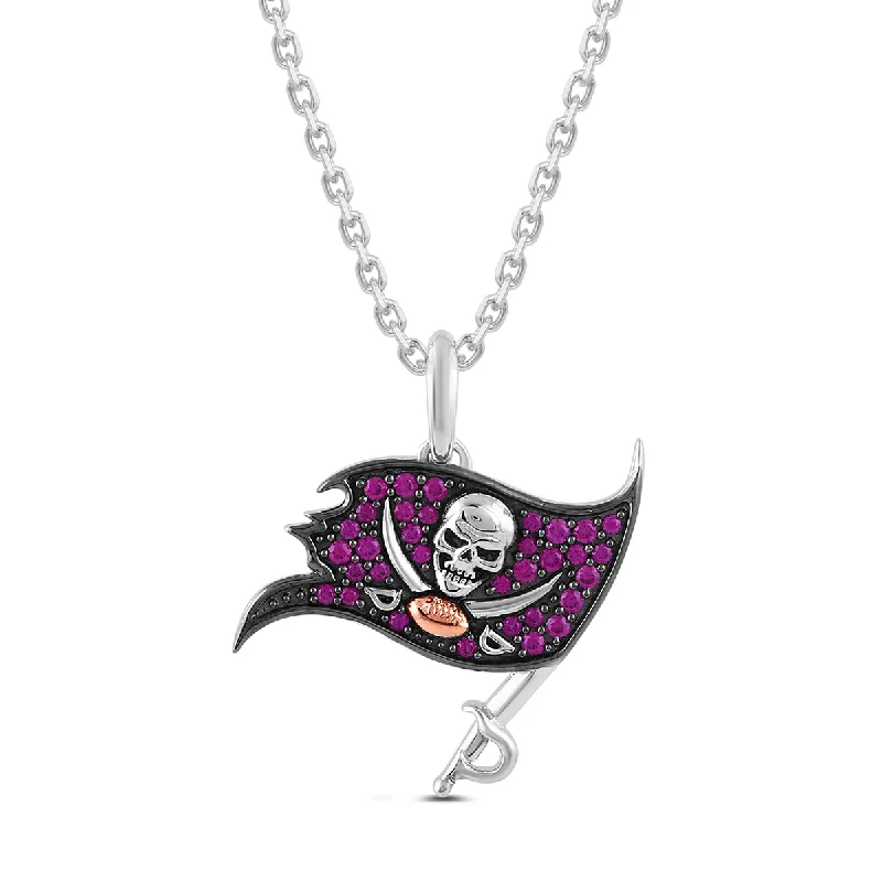 silver custom nameplate pendant necklace for women-True Fans Fine Jewelry Tampa Bay Buccaneers 18-inch Pendant in Sterling Silver