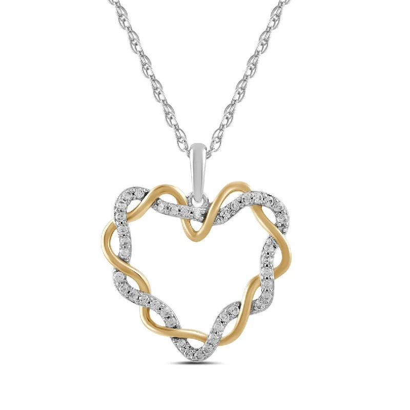 silver pendant necklace with engraved name for birthday gift-Two-Tone Sterling Silver and Cubic Zirconia Heart Pendant