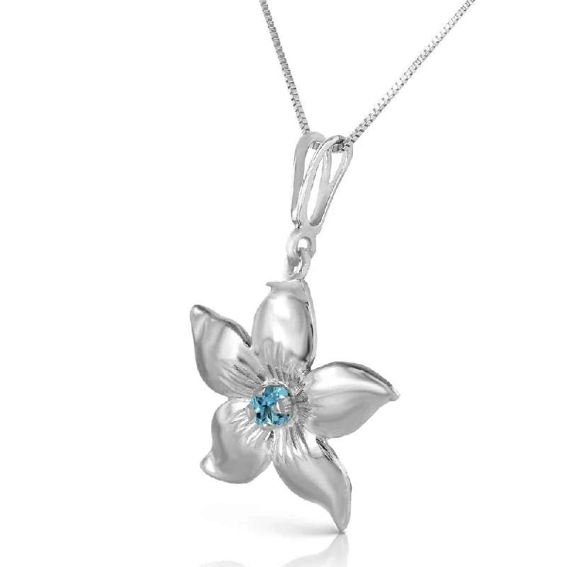 engraved silver heart pendant necklace for her-0.1 Carat 14K Solid White Gold Flower Necklace Natural Blue Topaz