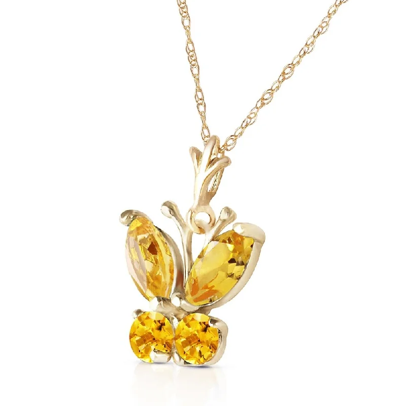 personalized gold pendant necklace for wedding with names-0.6 Carat 14K Solid Gold Butterfly Necklace Citrine