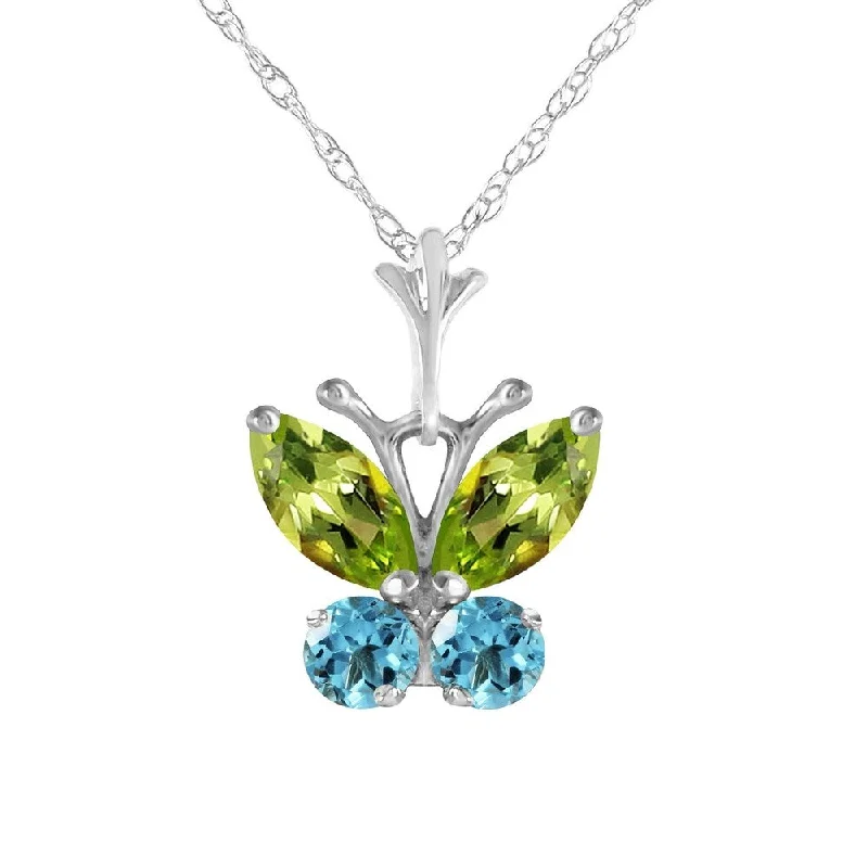 silver heart-shaped pendant necklace with initials for mom-0.6 Carat 14K White Gold Butterfly Necklace Blue Topaz Peridot