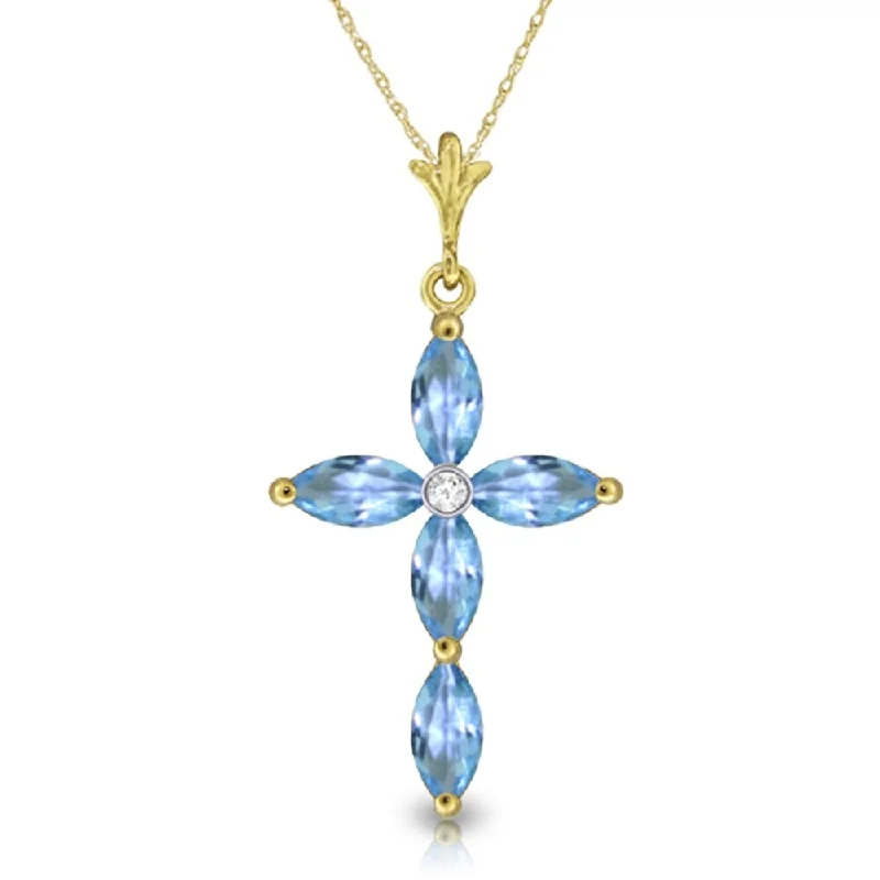 personalized pendant necklace with gemstone engraving for her-1.1 Carat 14K Gold Necklace Natural Diamond Blue Topaz