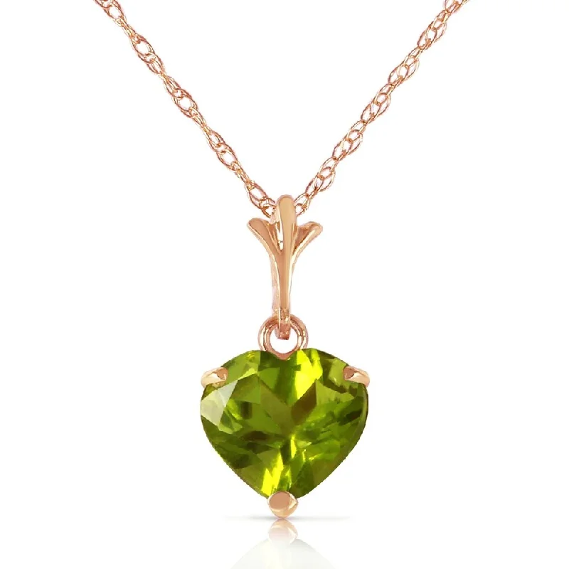 silver pendant necklace with date engraving for anniversary-1.15 Carat 14K Rose Gold Proud Heart Peridot Necklace