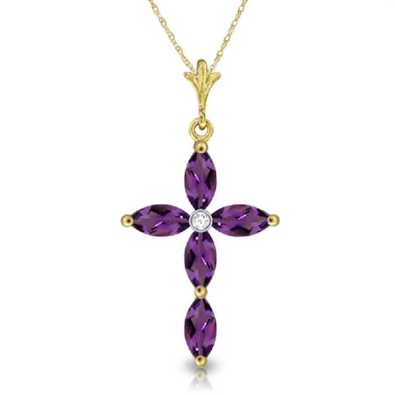 custom pendant necklace for anniversary with gemstone charm-1.23 Carat 14K Gold Necklace Natural Diamond Purple Amethyst